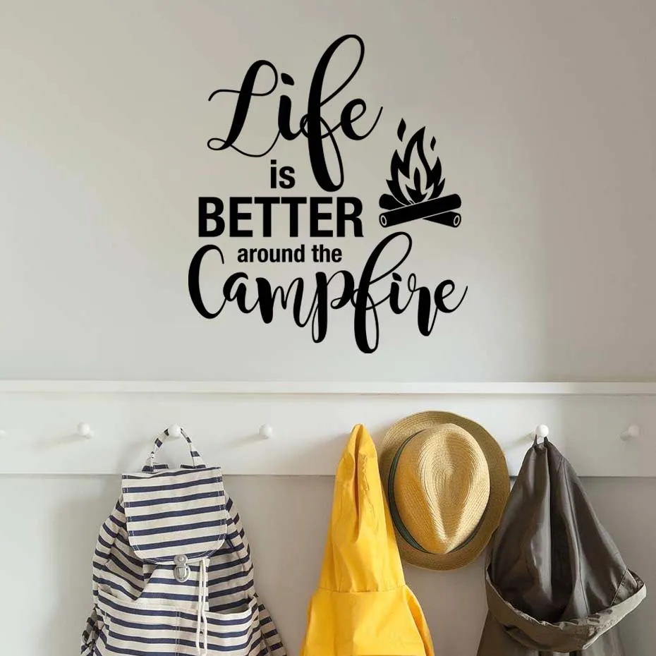 

Life Is Better Around The Campfire Wall Stickers Black Wall Decals for Living Room Bedroom Nursery Room Kids Room Home Decor
