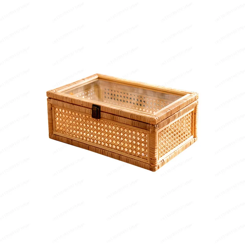 Handgewebter Rattan-Aufbewahrungskorb mit Deckel – Geflochtene Organizer-Box für Spielzeug, Bücher & Schreibtischzubehör, Aufbewahrungsbehälter für Zuhause