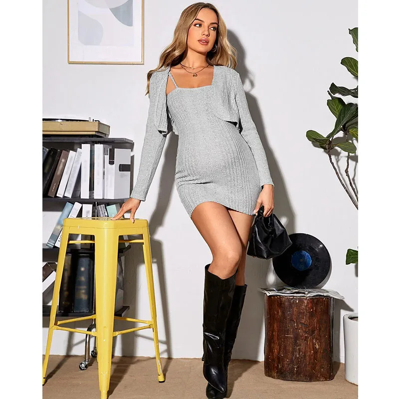 

Осеннее сексуальное мини-платье-комбинация для беременных, вязаное короткое пальто с длинными рукавами, костюм для беременных, повседневная одежда, одежда для беременных