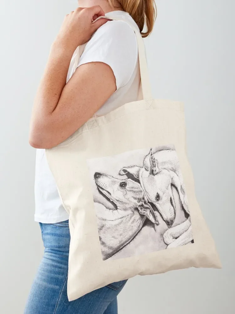 

Soul to Soul, two watercolour and ink Whippets Tote Bag Beach bag tote bag women Big women large size bags