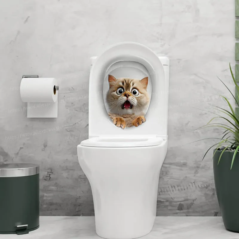Beängstigende Katze Toiletten aufkleber DIY selbst klebende Toiletten deckel Aufkleber für Badezimmer Toilette Mode wasserdichte WC Wohnkultur – Detail 14