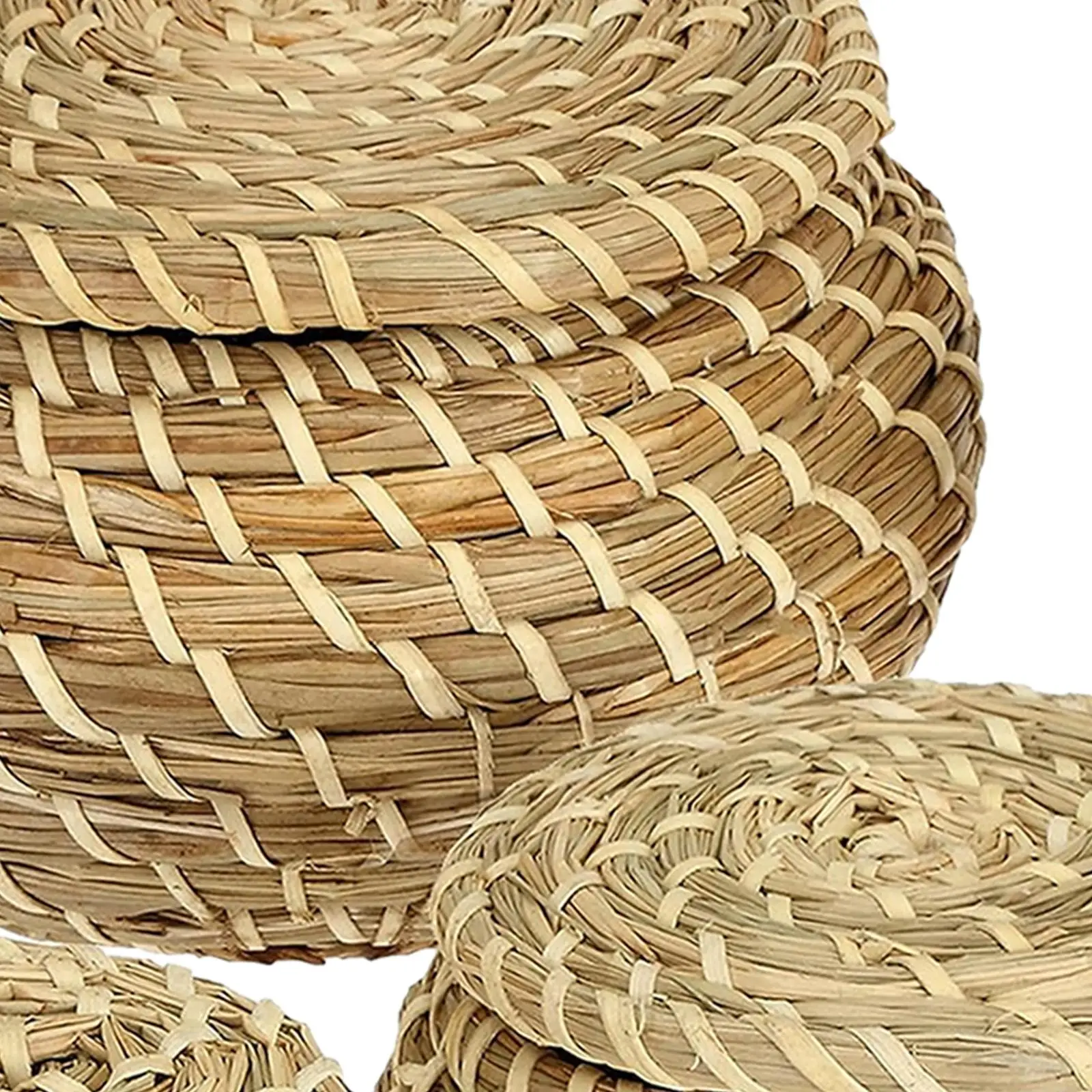 

3Pcs Handmade Storage Baskets with Lids Jewelry Storage Bin Wicker Basket with Lid for Kitchen Fruit Keys Bathroom Desktop