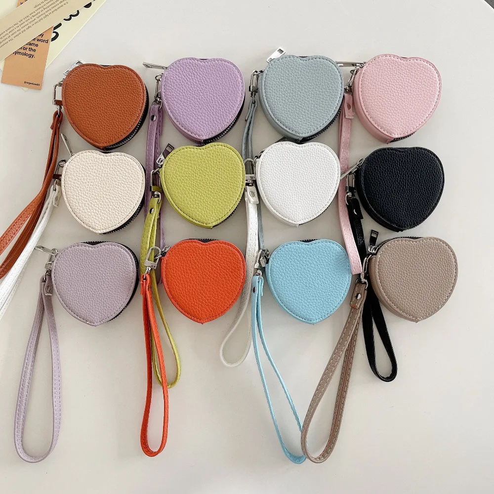 

PU Leather Earphone Protective Case Lychee Pattern Korean Style Love Heart Key Bag Portable Sweet Bluetooth Earphone Bag Gifts