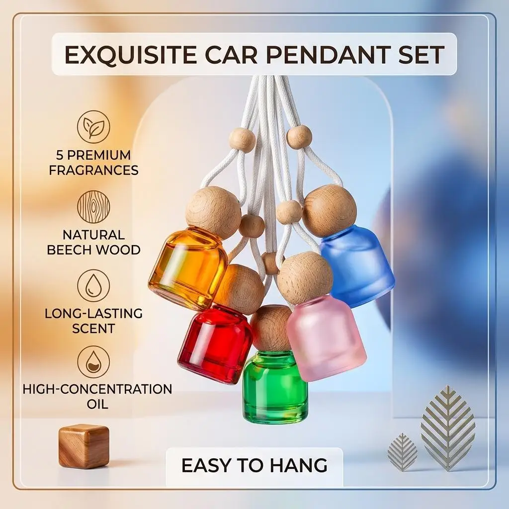 Frosted Glass Hanging Perfume Bottle Wooden Cap Car Essential Oil Diffuser Pendant Macaron Color Empty Aromatherapy Vial