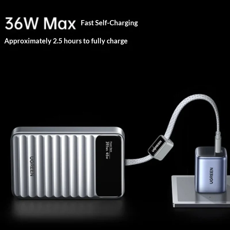 Ugreen Power Bank 10,000mAh 45W Fast Charging Portable Built-in Cable 3C Certified Compact Compatible with iPhone 16 and 17 Safe