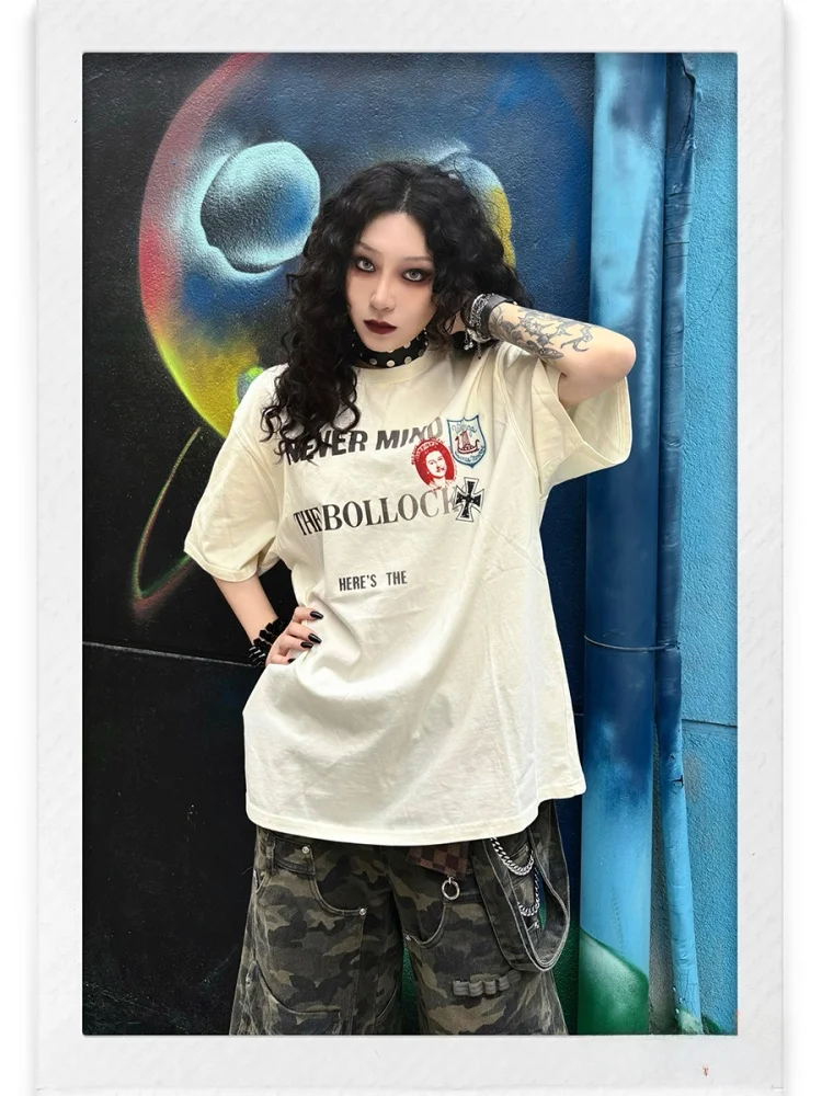 

Футболка с принтом в стиле панк, свободного кроя, для фестивалей музыки и субкультур, повседневная, из хлопка, с круглым вырезом, в стиле Feel Driven