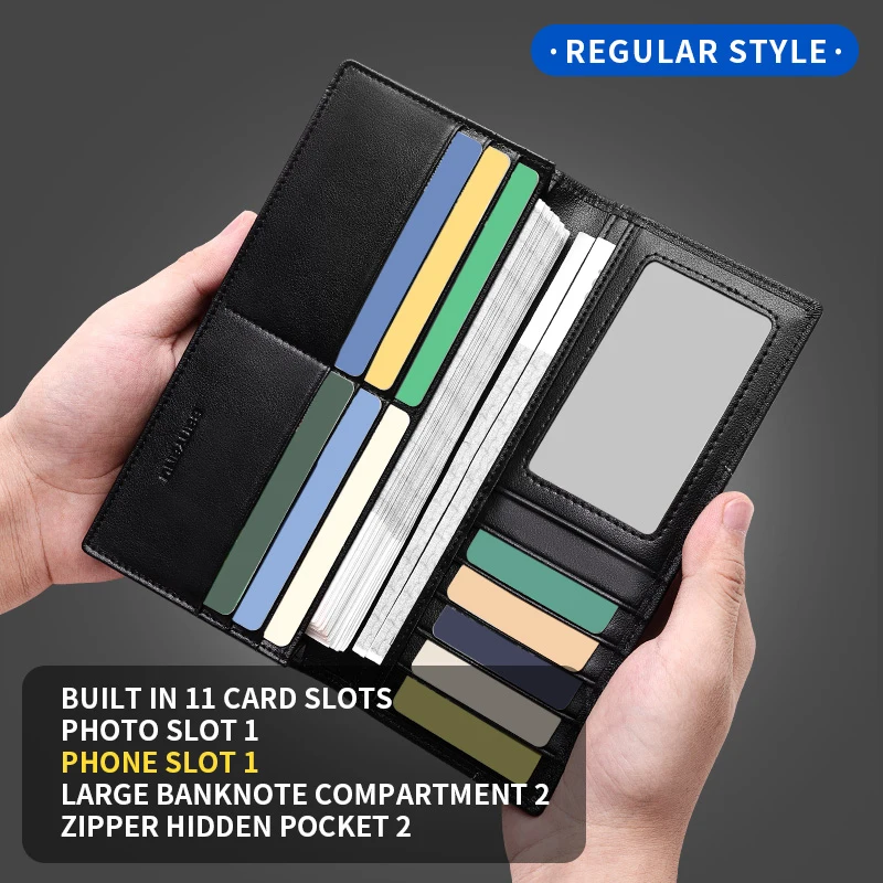 Men Genuine Leather Bifold Wallet European American Style Ultra Thin Large Capacity Soft RFID Blocking Multi‑functional Purse