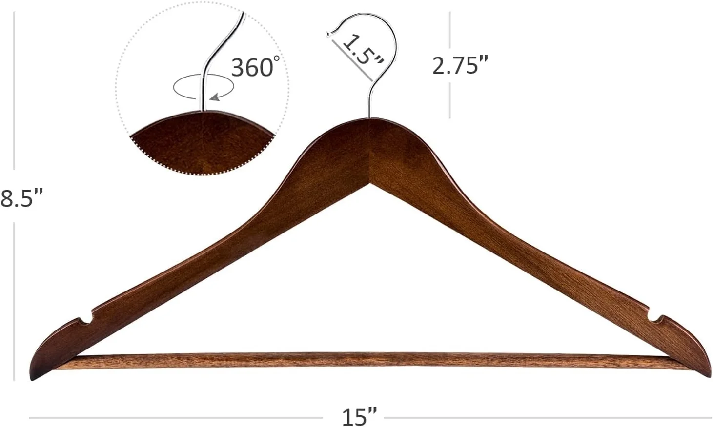 5/10/20Pcs Vintage Wooden Coat Hangers Smooth Wood Suit Hangers with Non Slip Pants Bar Hanging Rack Closet Organization view 6
