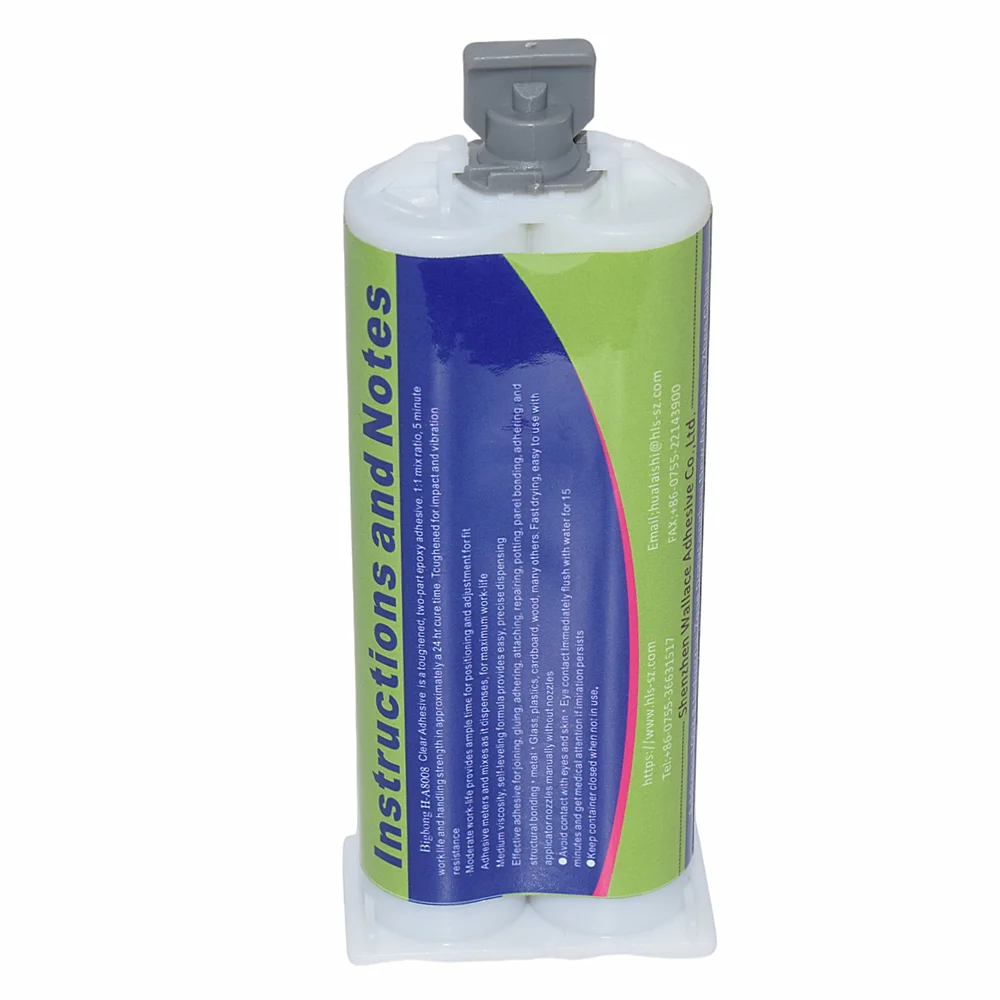 Pegamento adhesivo de dos componentes, pegamento AB de resina epoxi transparente de 50ml, adhesivo fuerte 1:1 con boquilla de mezcla estática de tubo mixto de 2 uds.
