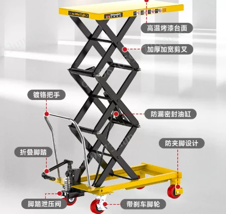 Small Mini Movable Lift Scissor Platform 2m 500kg 1000kg Hydraulic  Hand Manual  Table