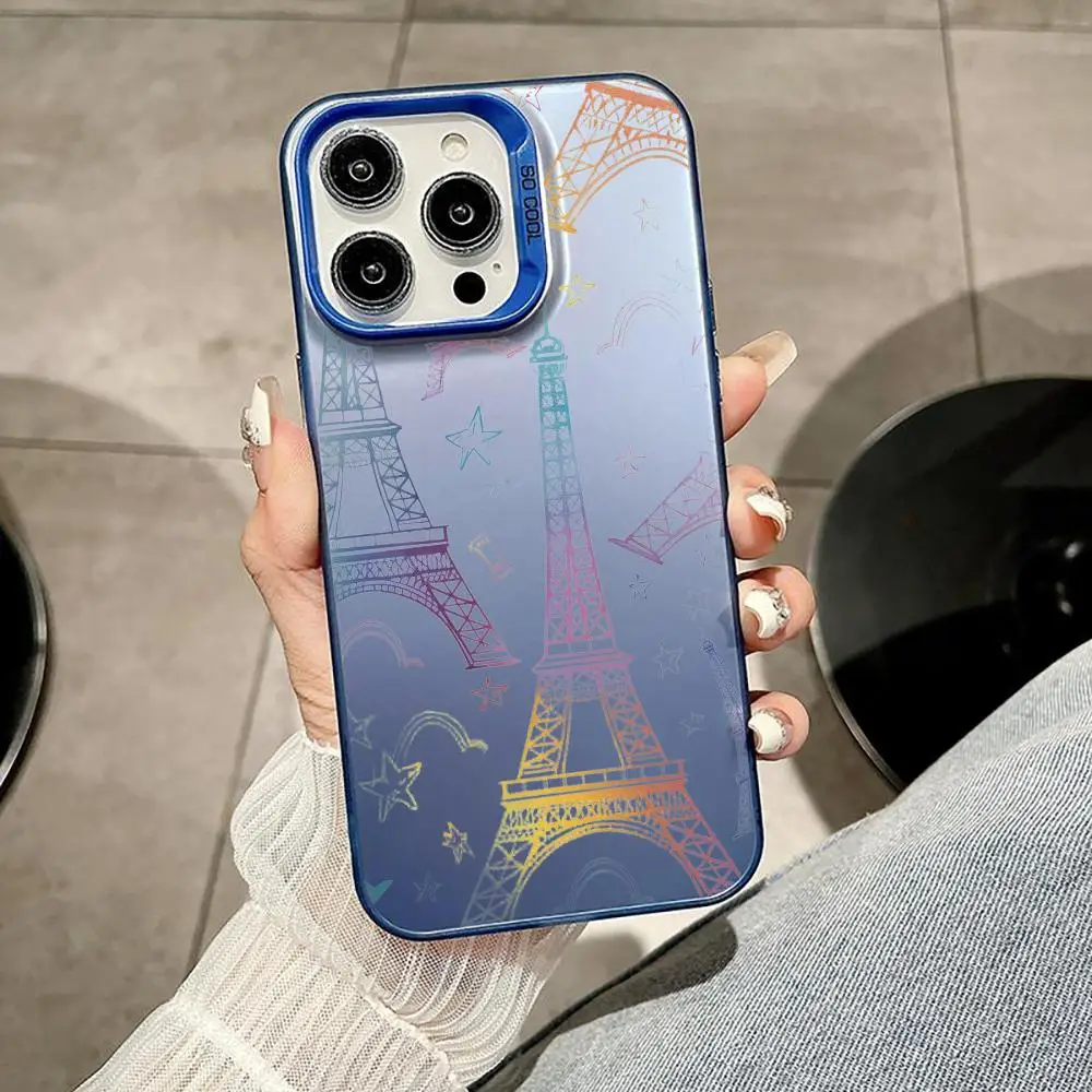 باريس نمط جراب هاتف آيفون 11 12 13 14 15 16 17Pro ماكس الهواء زائد البسيطة الخفيفة الفاخرة الراقية الملونة الفضة حالات