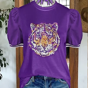 Striped Casual Blouse mit Tiger -Pailletten und Buffalo Manga Gameday Hauptverkaufsblusen - №4