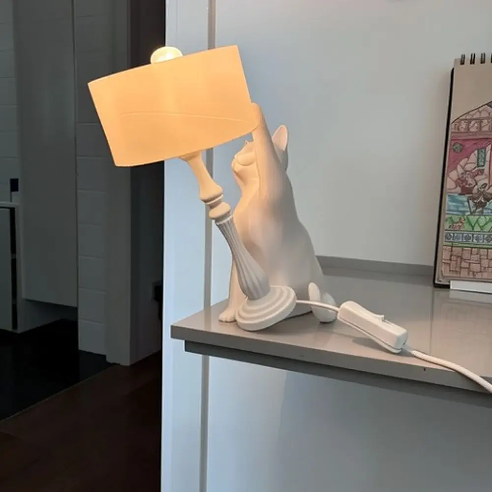 Cute Cat Gravity Desk Lamp Decorative Lighting Creative Bedside Ornament Minimalist Home Decor Gift White Finish