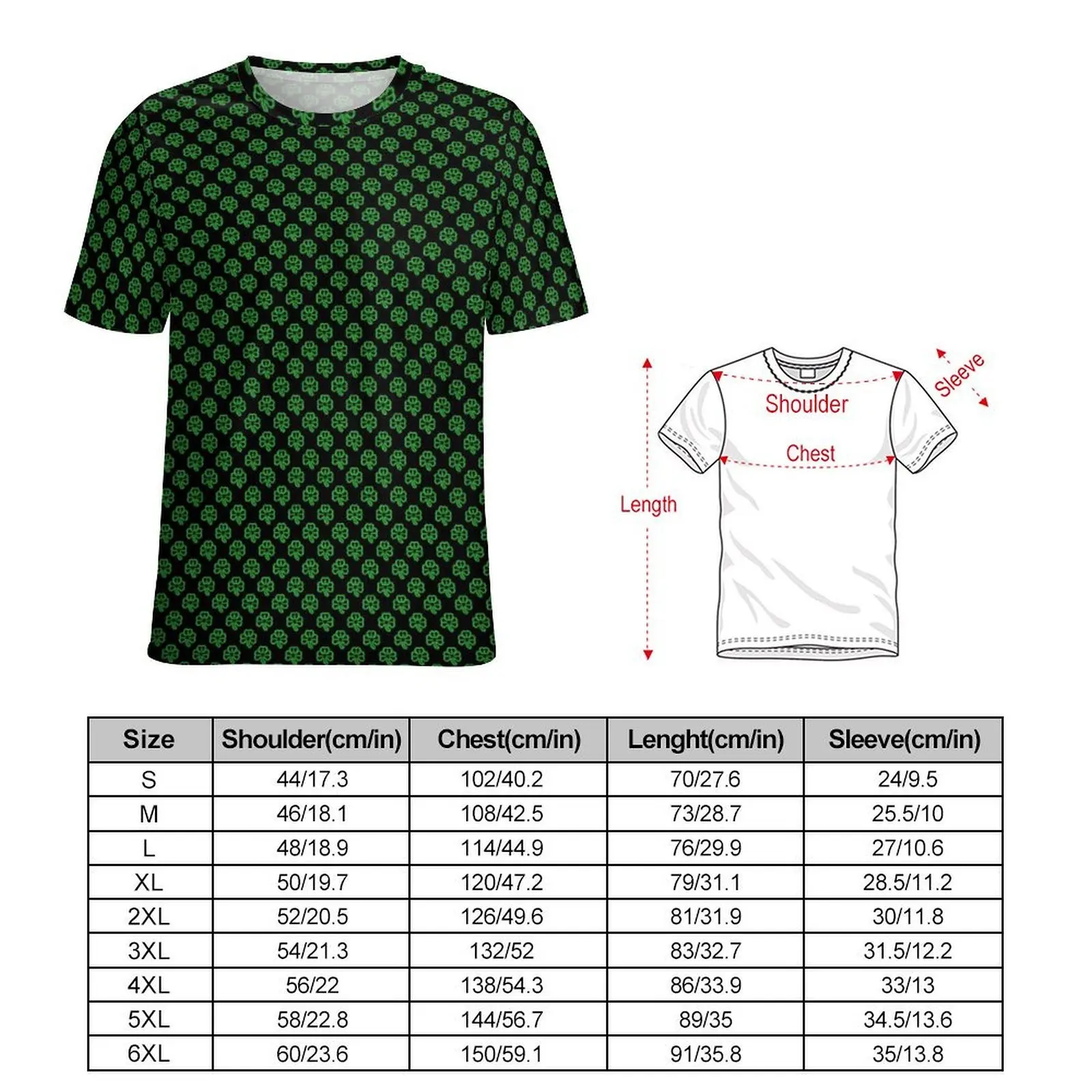 Male Green Clover Shamrock T Shirt Irish St Patricks Day Fashion T Shirts Short-Sleeve Tshirt Summer Awesome Oversized Clothing