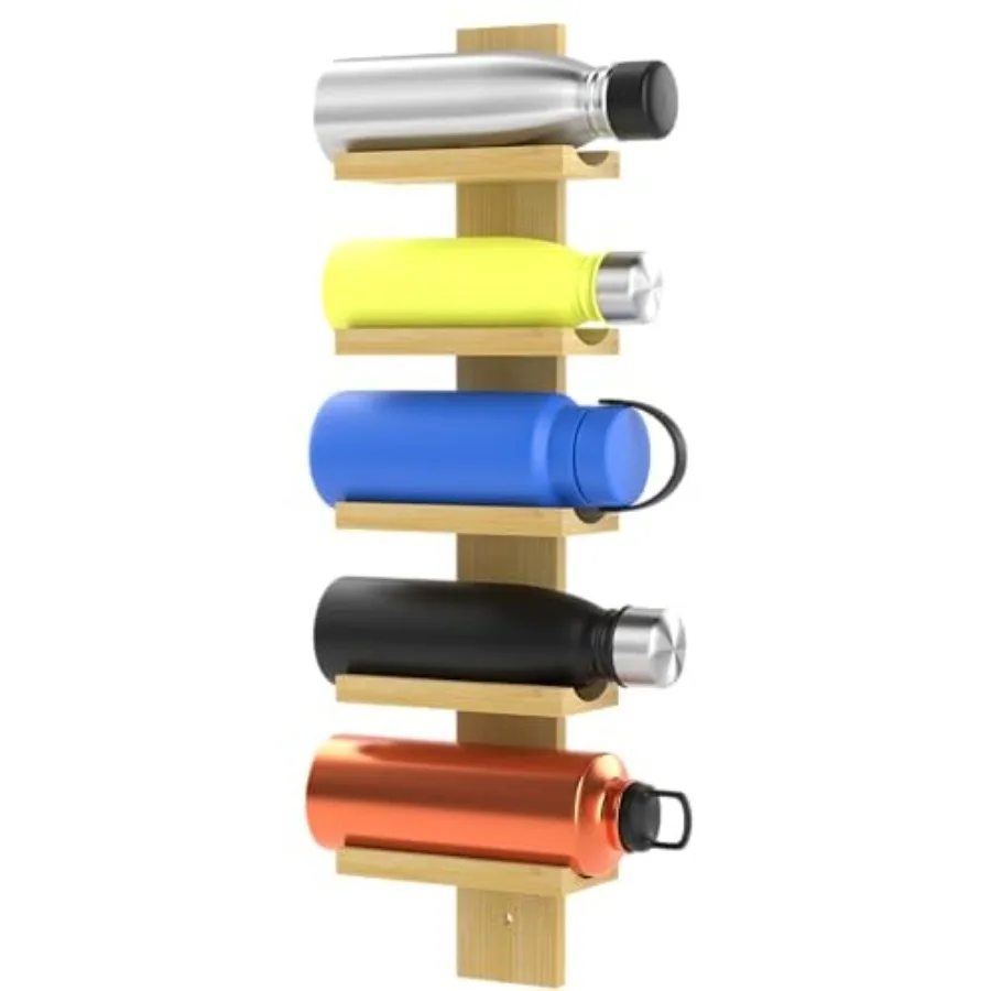 

Bamboo Water Bottle Organizer Wall-Mounted Water Bottle Holder Stackable Water Bottle Rack with 5 Shelves for Efficient Storage