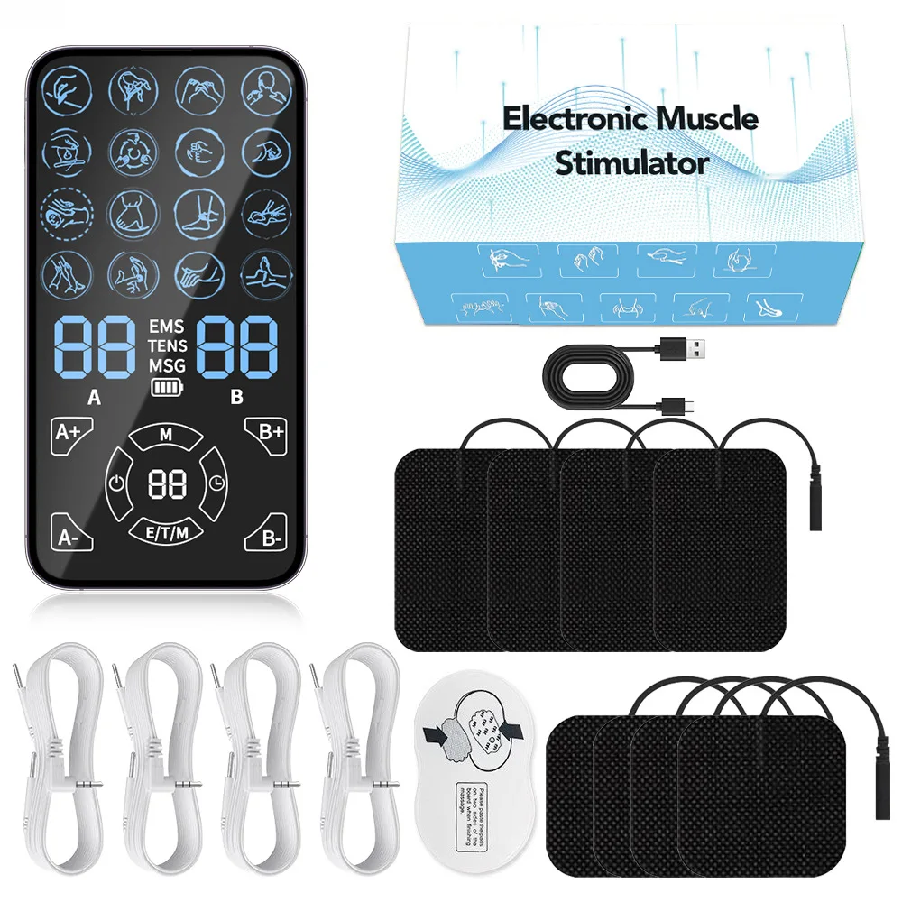 TENS EMS Massage Machine 4-Channel for Home Office Use - Pain Relief Muscle Relaxation Body Sculpting Equipment