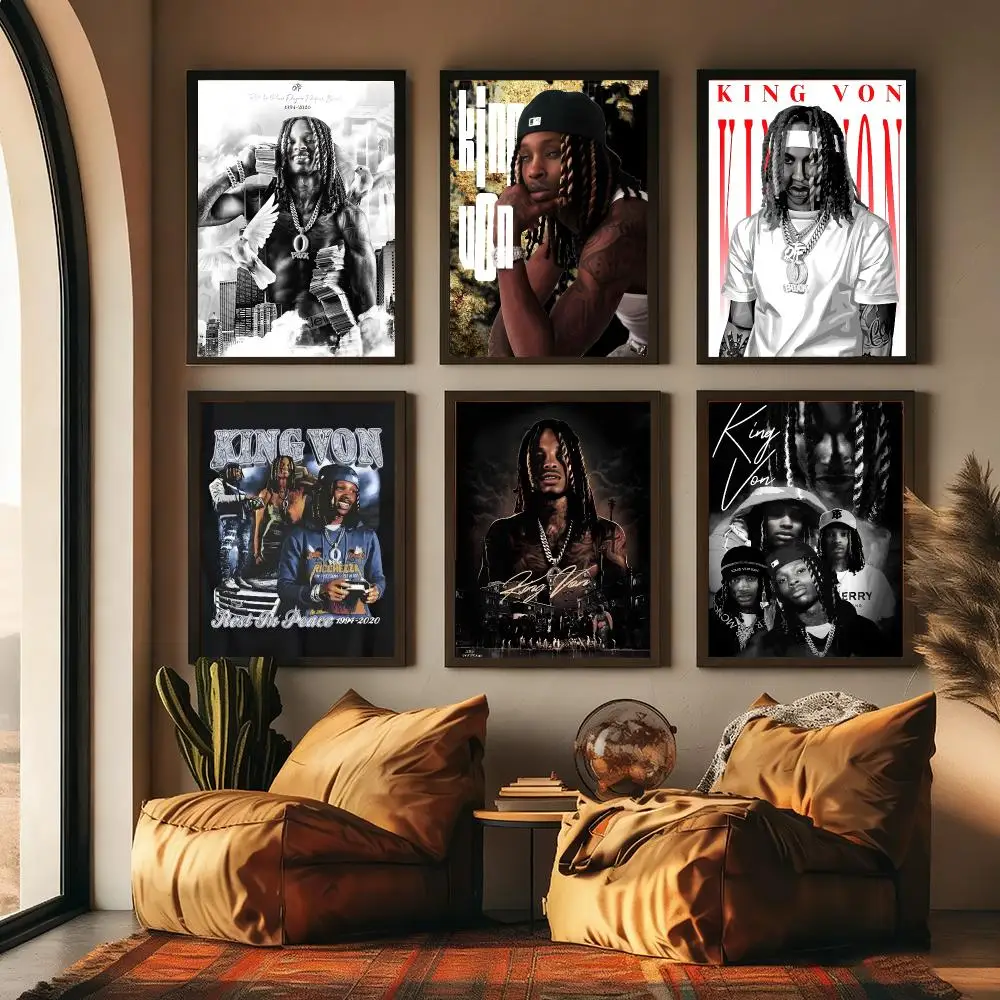 K-King Von Rapper Painting Calligraphy Canvas Poster Hallway Bedroom Living Room Home Bar Decoration Interior Wall