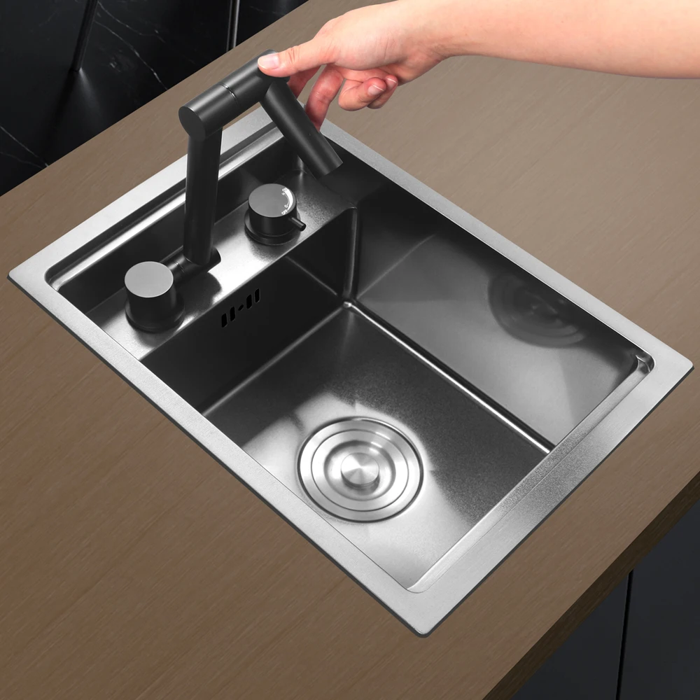 Hidden PVD Outdoor Kitchen Coffee Bar Handmade 304 SS Stainless Concealed Black RV Sink With Foldable Faucet For Island Kitchen
