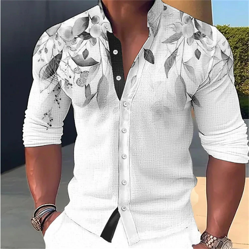 

2023 Men's New Shirt Muscle Fitness Long Sleeve Standing Collar Printed Shirt Men's Designer Casual Outdoor Sports Top S-6XL