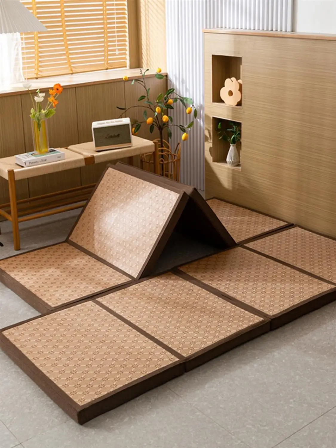 Japanese Tatami Carpet Floor Mat Rattan Tatami Mat Unit Floor Sheet 4.5cm Thick For Living Room Bedroom foldable Mattress 4 fold