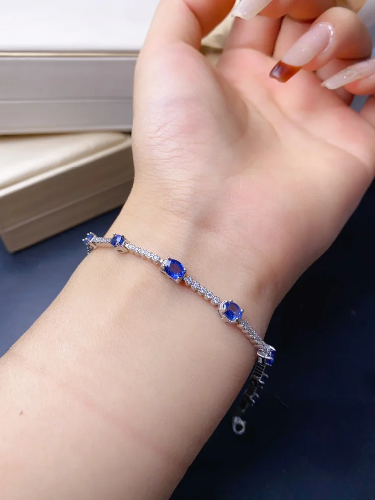 

Natural Sapphire Charm Bracelet for women silver 925 jewelry luxury gem stones 18k gold plated free shiping items