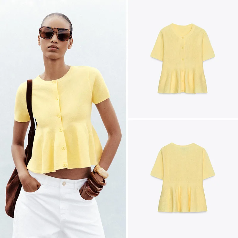 

Новая летняя женская трикотажная верхняя одежда ort Sve round Ne, облегающий кардиган на пуговицах, однотонный