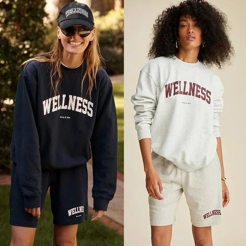 Women's Grey and Navy Sweatshirt Cotton Crew Neck Long Sleeve Relaxed Fit Autumn Winter Sweatshirt Female Winter Clothes Women