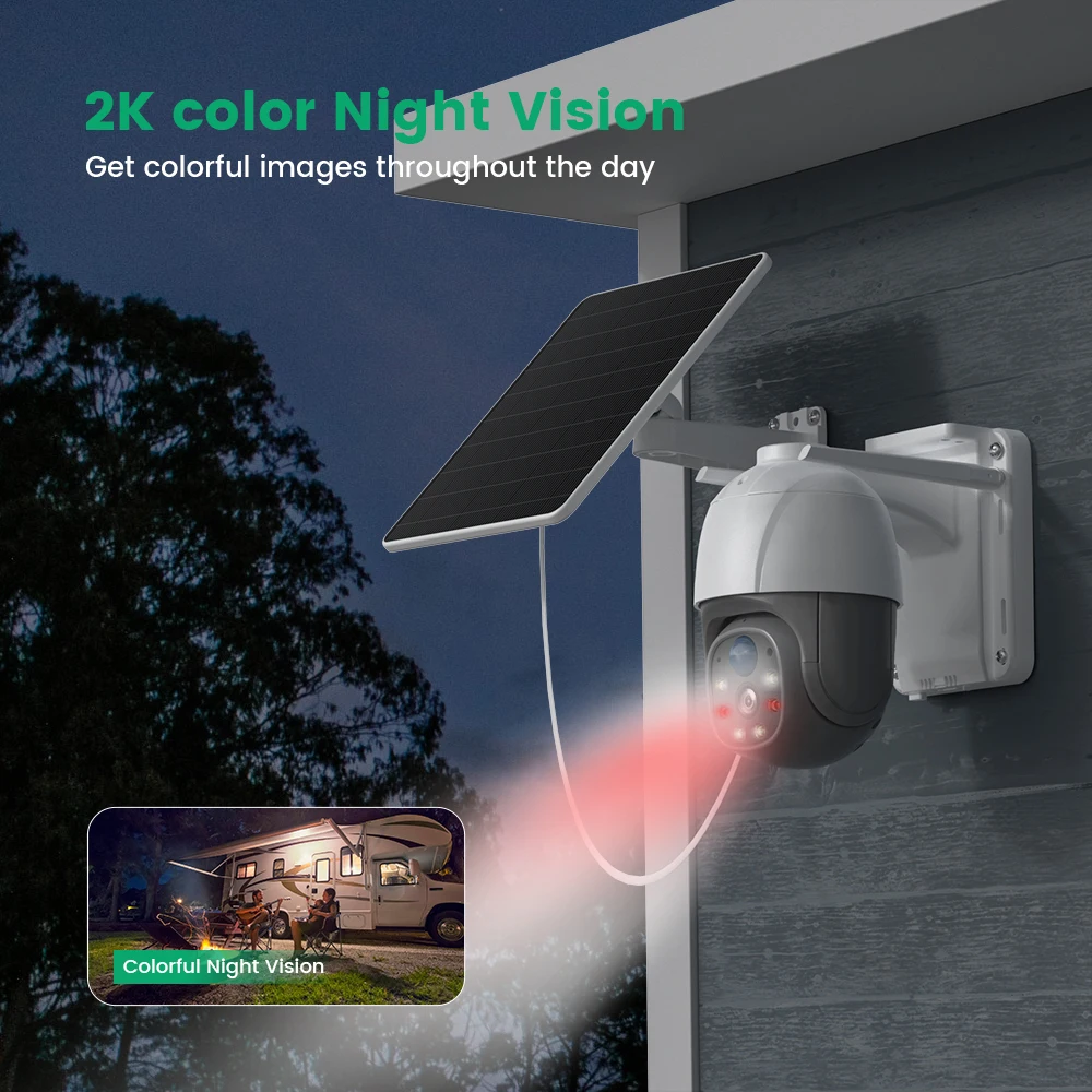 8MP Wireless Solar Camera Dual lens WiFi PTZ Camera Outdoor Built-in Battery Video Surveillance Camera Long Time Standby iCsee