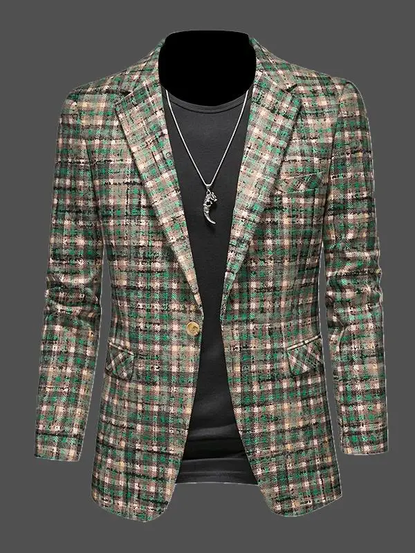 

Men's Casual Plaid Suiting Jaet Briti Sle Spring Autumn Large Size Outerwear Stand Fit Busin Casual Long Sve