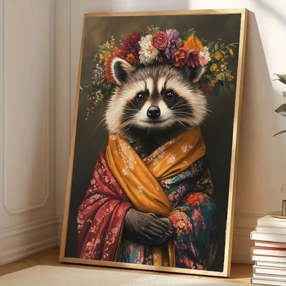 Japanese Kimono Art Cute Rabbit Horse Lion Leopard Otter Flowers Poster Canvas Painting Wall Picture Room Home Decor