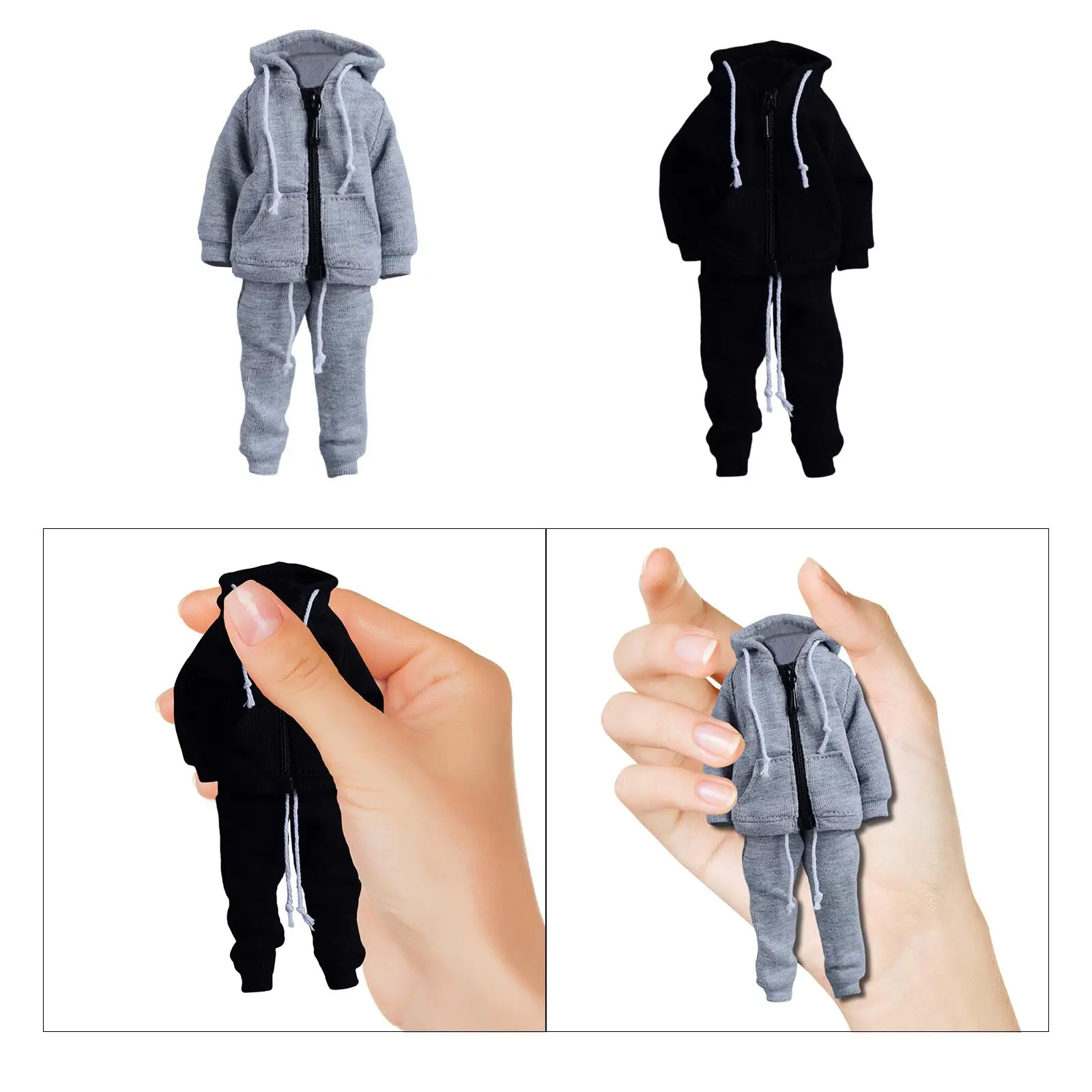 1/12 Scale ชายเสื้อผ้า Zip up Hoodies และกางเกงตุ๊กตาทําด้วยมือเสื้อผ้า Mini