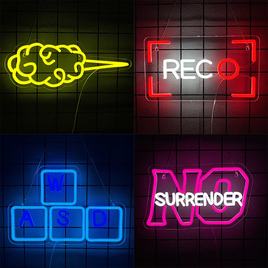 No Surrender Led Neon Sign, Keyboard Personality Icon Wall Decor, Bedroom, Game Room, Club, Man Cave Wall Lights, Easy To Hang.