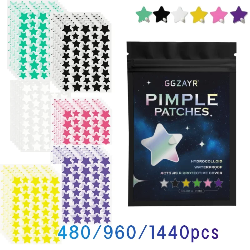 480/960/1440pcs Multi-Color Star Hydrocolloid Patches, Gentle Acne & Blemish Stickers, Invisible & Skin-Safe, Travel Ready