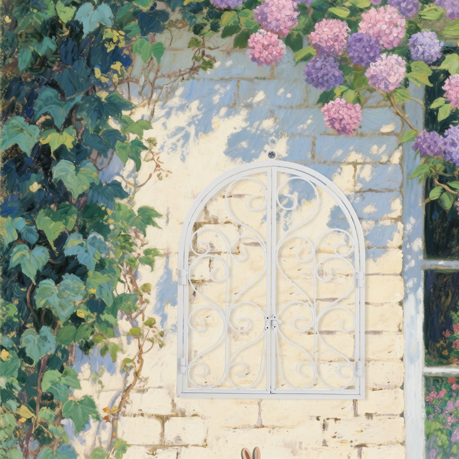 

Rustic Faux Window Iron Art Wall Decor Arched Window Frame Farmhouse Vintage Indoor Garden Outdoor Entryway Wall Art 14.8x11.8