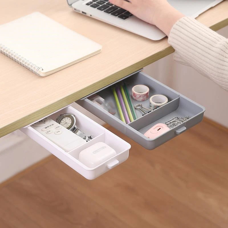 Desk Table Storage Drawer Organizer Box Under Desk Stand Self-adhesive Under-drawer Storage Pen Holder Desk Organizer