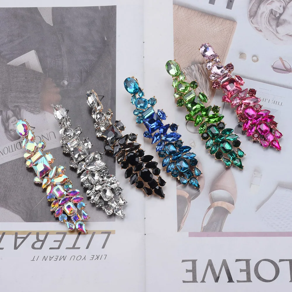 Exaggerated diamond-set fringed earrings women's fashion creative rhinestone long stud earrings cross-border manufacturers whole