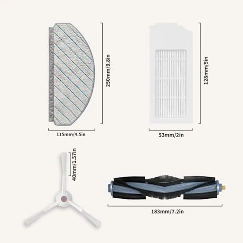 مجموعة واحدة من الملحقات البديلة مناسبة لـ Ecovacs Deebot T10+، الفرشاة الرئيسية، المرشحات، الفرش الجانبية، قماش الممسحة، أداة تنظيف الفرشاة