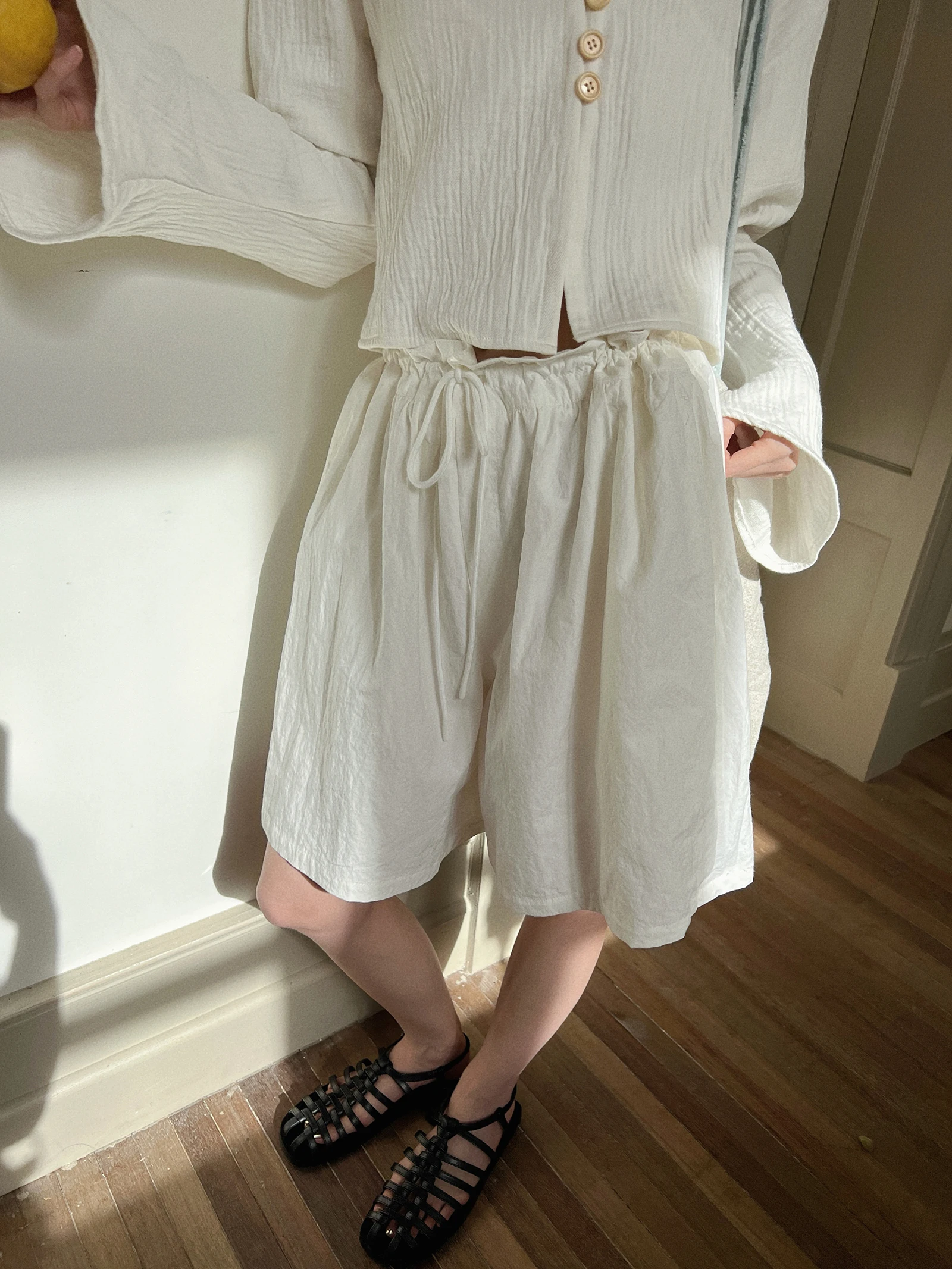 

MOEROP Summer Holiday Women's Loose Fit Dstring Cool Feeling orts Thin Casual Wide Leg Pants l Waist Tee-quart...