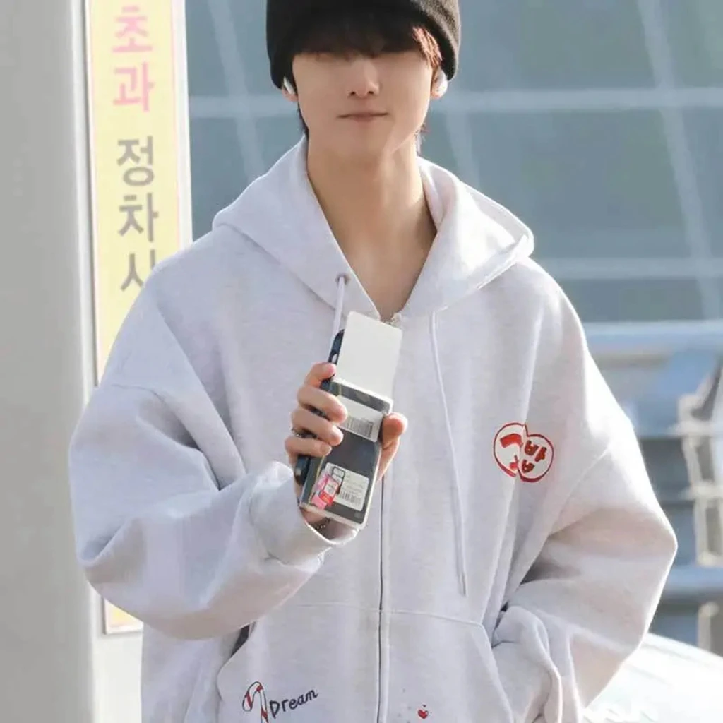 

kpop Y2K Dream Nct Ins Grey Fish Printe Hoodies Pullover Zipper Woman Clothing Y2k Streetwear Loose Fashion Sweatshirts