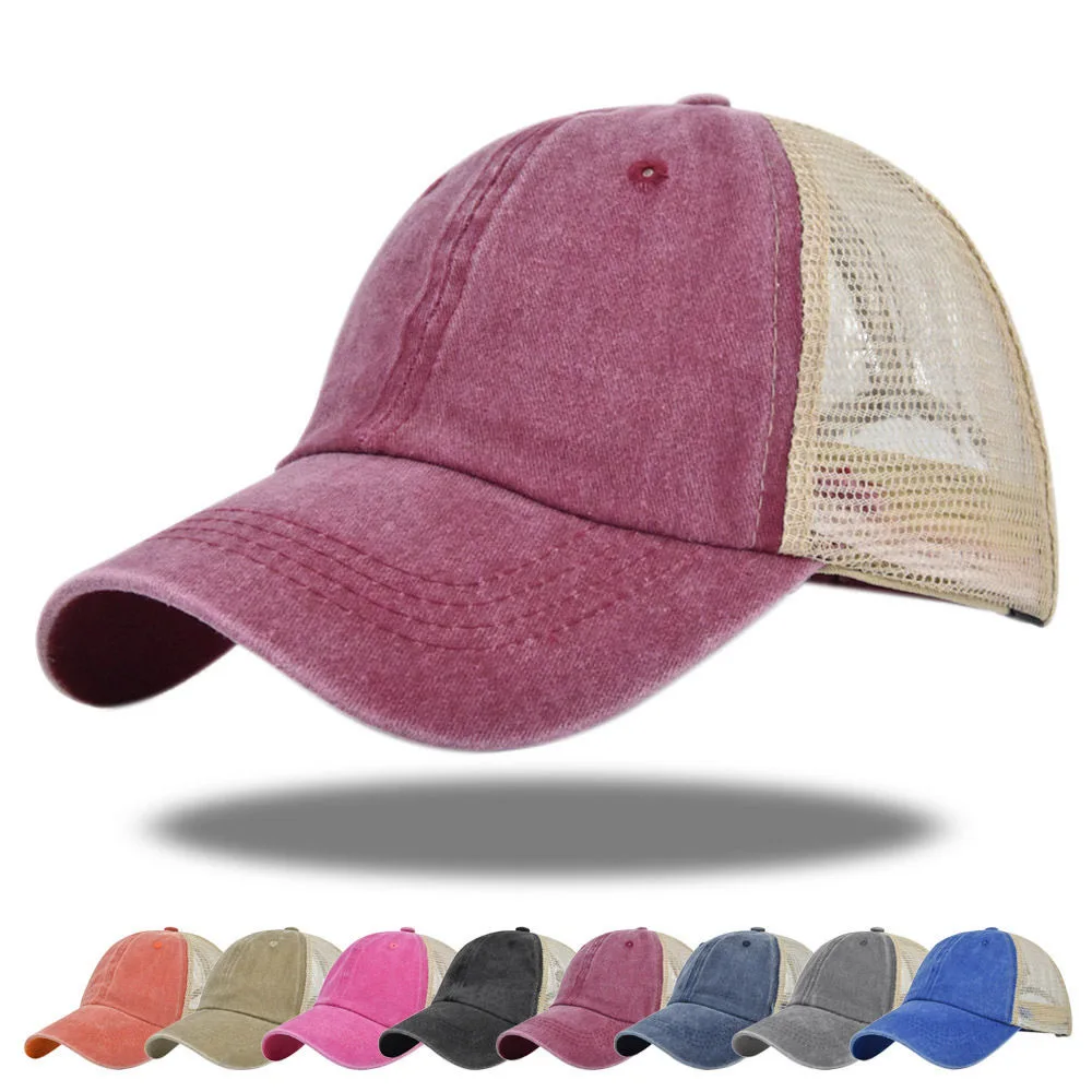 Washed Cotton Mesh Baseball Cap Solid Summer Sun Protection Visor Hats Men Women Caps New 2024