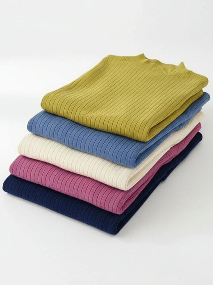 

ZANZEA 2025 Autumn Knitted Pullover for Women Casual Comfort Mock Neck Long Sleeve Solid Color Short Sweaters T-Shirts 6 Colors