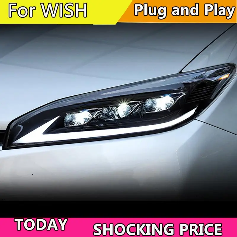 Car Styling for Toyota Wish Head Lamp 2009-2015 Wish Headlight DRL Turn Signal Low High Beam Projector Lens