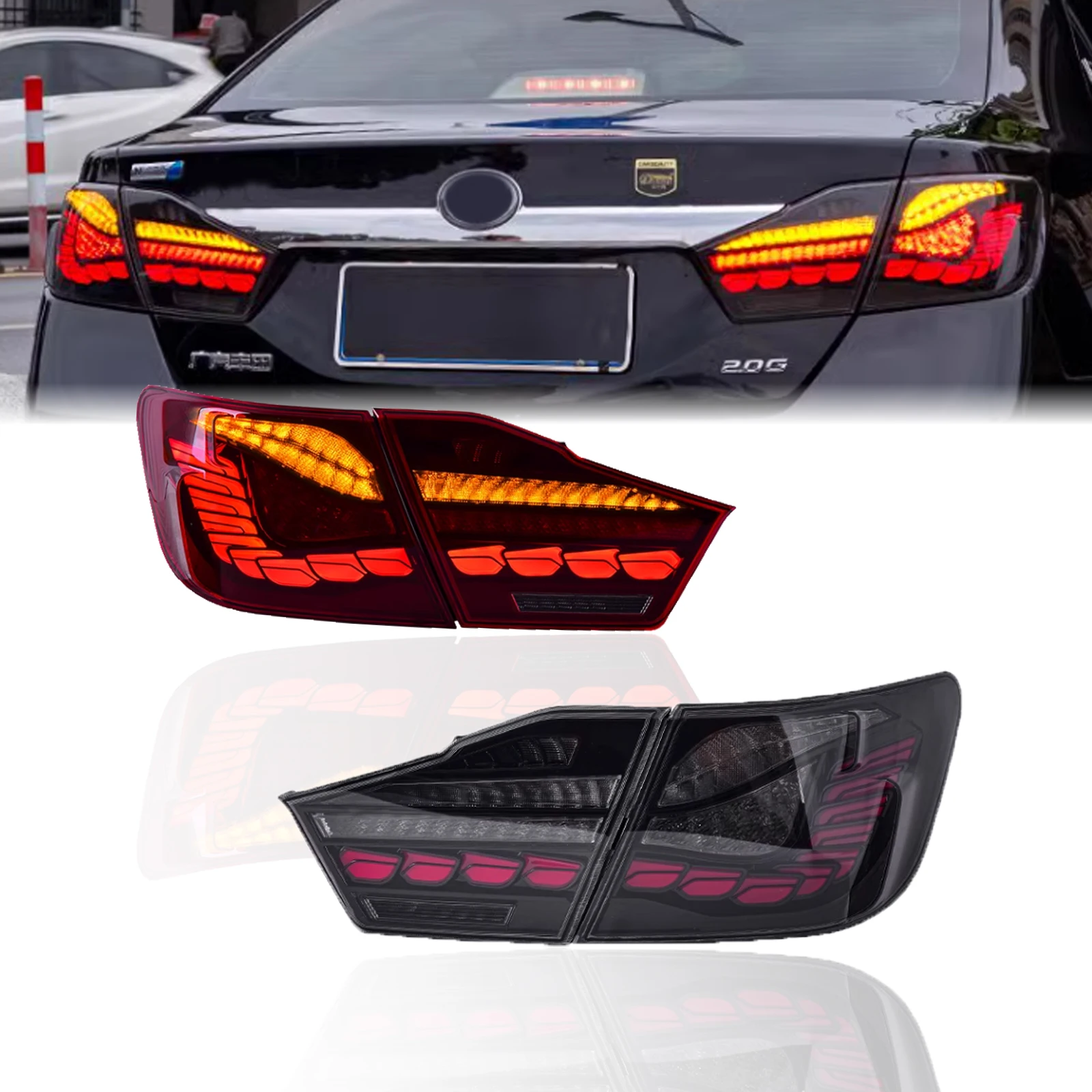 

Dragon Scale LED Tail Lights for Camry 2012-2014 - Running/Turn/Brake/Reverse, Black Housing