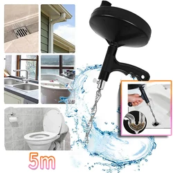 5M Plumbing Snake Drain Auger Sink Auger Hair Clog Remover Heavy Duty Pipe Drain Cleaner for Bathtub Drain Sink Kitchen Shower