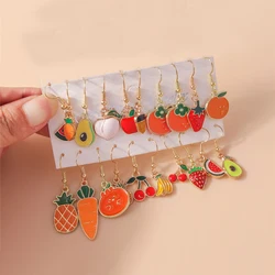 Aihua-pendientes esmaltados de frutas para mujer, aretes de cereza, manzana, plátano, fresa, colgantes, ganchos para la oreja, regalos de joyería