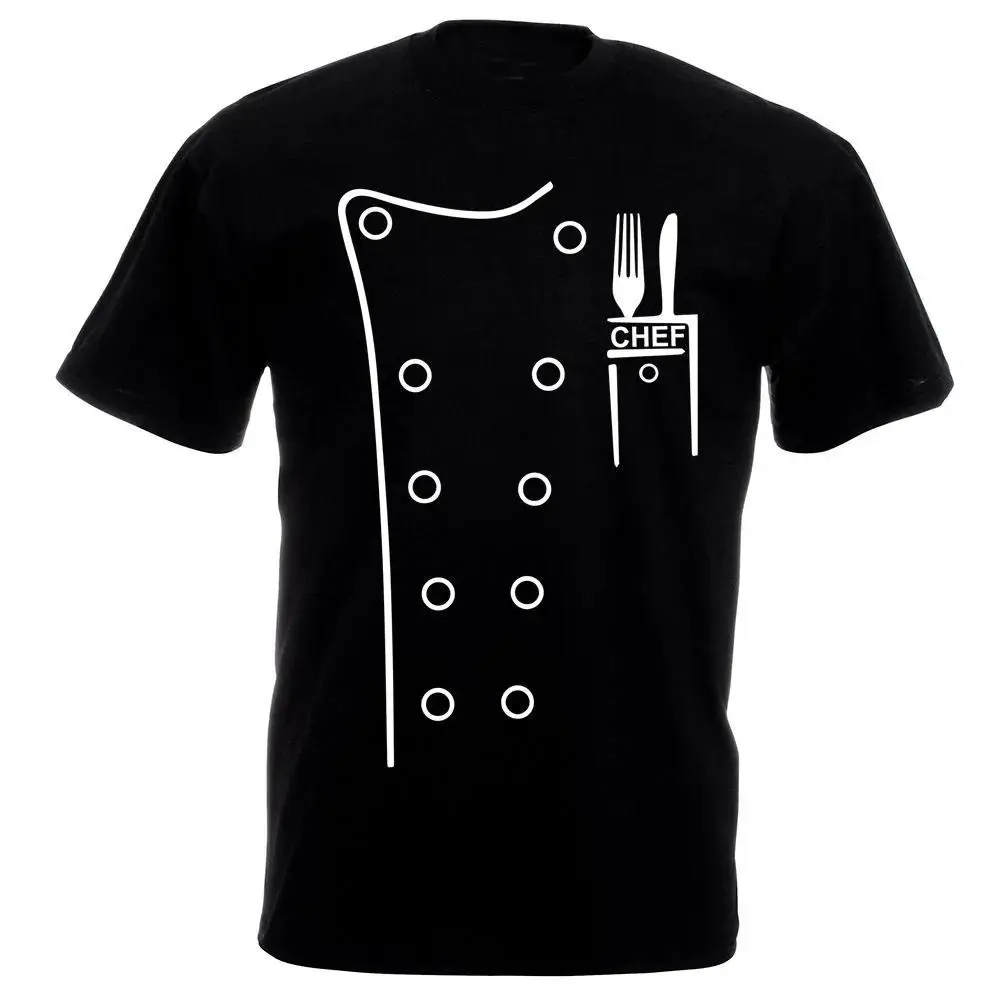 Men's Fashion Chef Black T-Shirt Funny Novelty Homme Tee Shirt Hand-Painted Custom Design Clothing