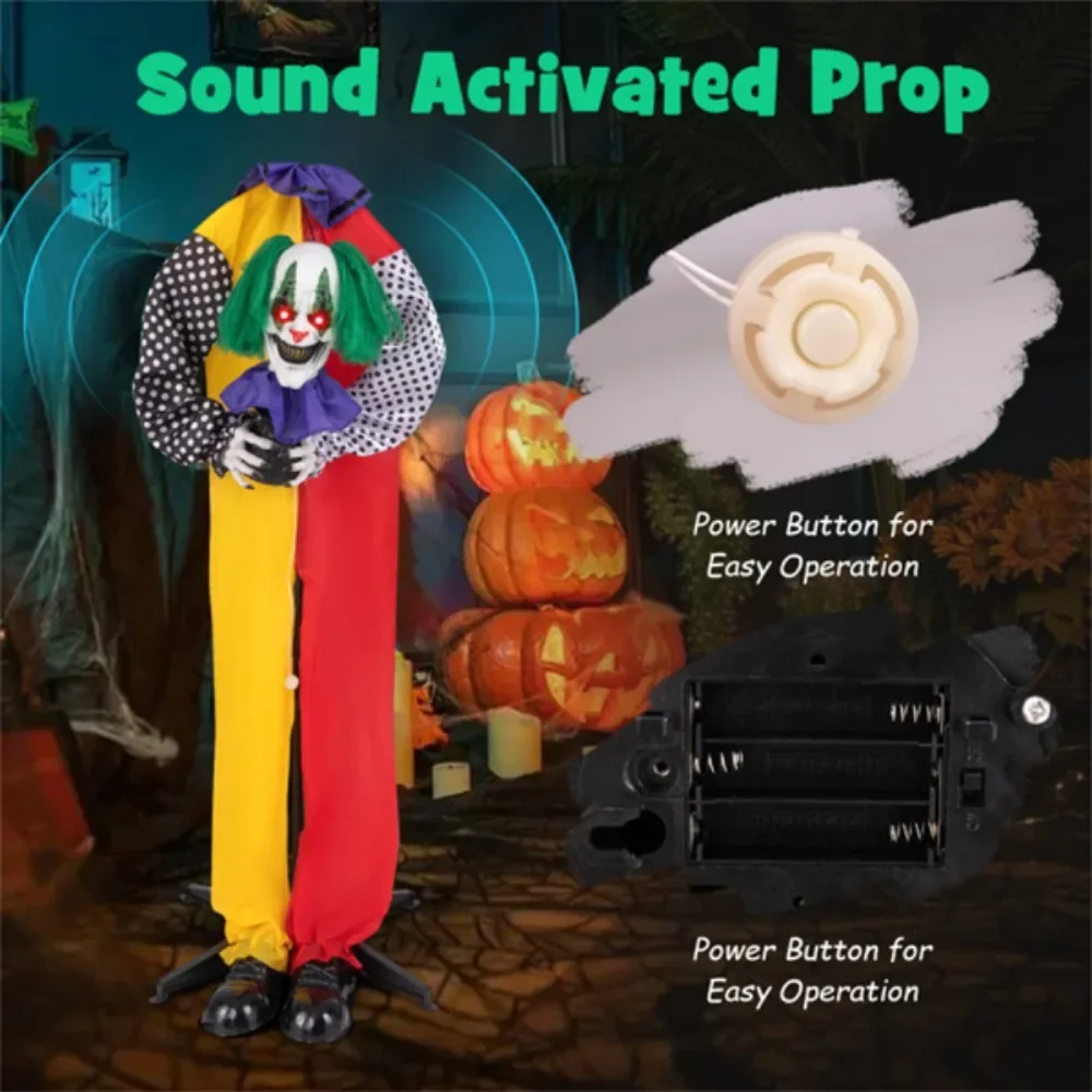 4.5FT Halloween clown decoration with LED eyes and phrase recording