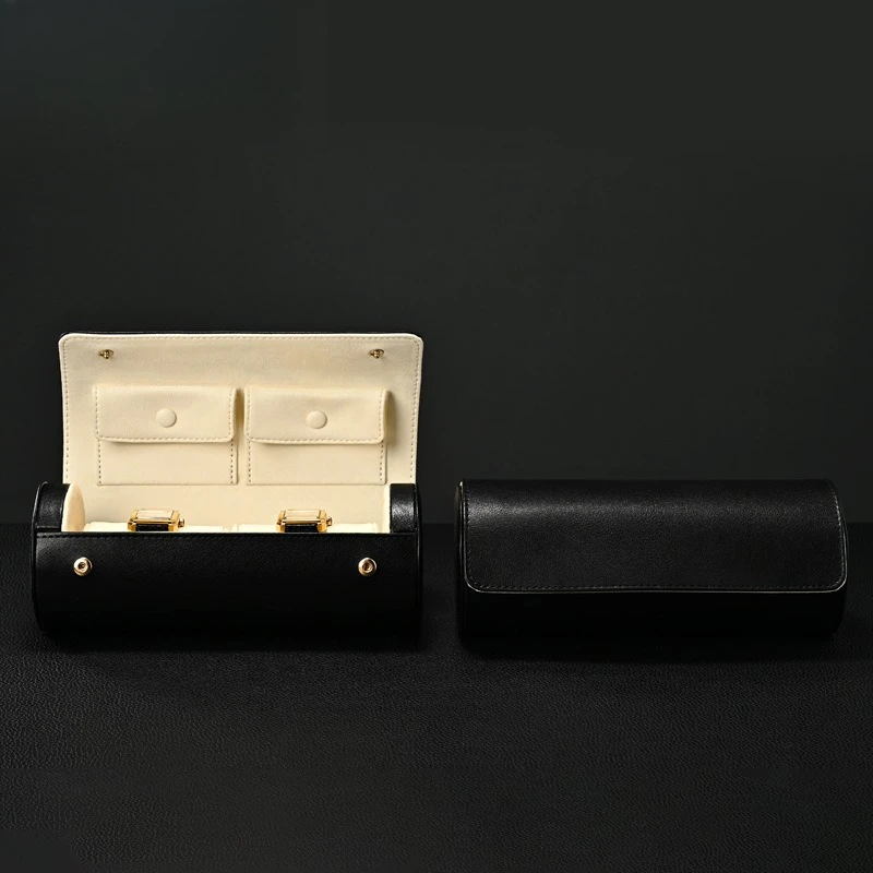 Luxury PU Leather Watch Storage Box, Multi-Functional Dual Slot Portable Case for Watches & Jewelry