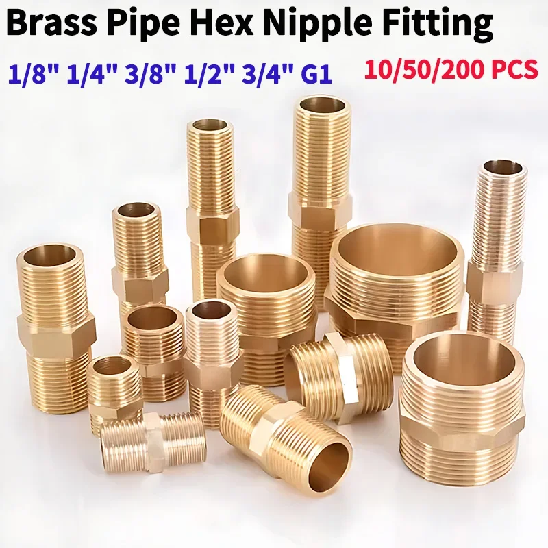 

Brass Pipe Hex Nipple Fitting 1/8" 1/4" 3/8" 1/2" 3/4" 1" BSP Male Thread Quick Adapter Coupler Connector for Water Oil Gas