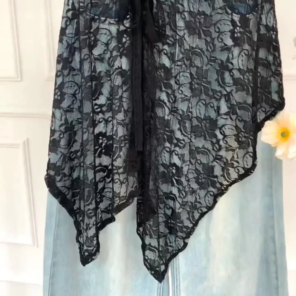 Embroidered Flower Lace Mini Skirt Irregular Y2K Streetwear Lace Up Ruffles Skirt Lace-up Design See Through Ruched Skirts